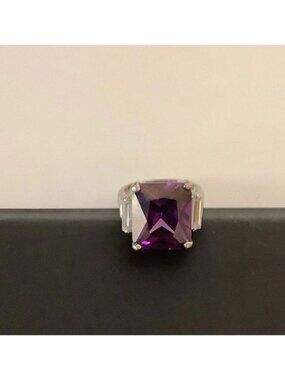 Womens Size 6 Purple Stone Square Shape Stainless Steel Ring, Preowned